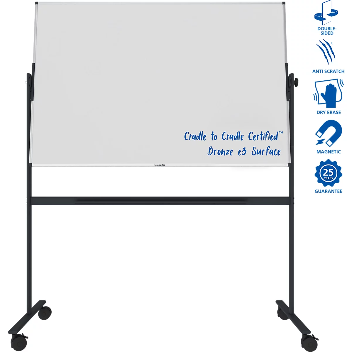 Stativ-Drehtafel Legamaster UNITE PLUS, magnetisch, drehbar um 360°, B 2000 x T 12,6 x H 1000 mm, emaillierter Keramikstahl, weiß
